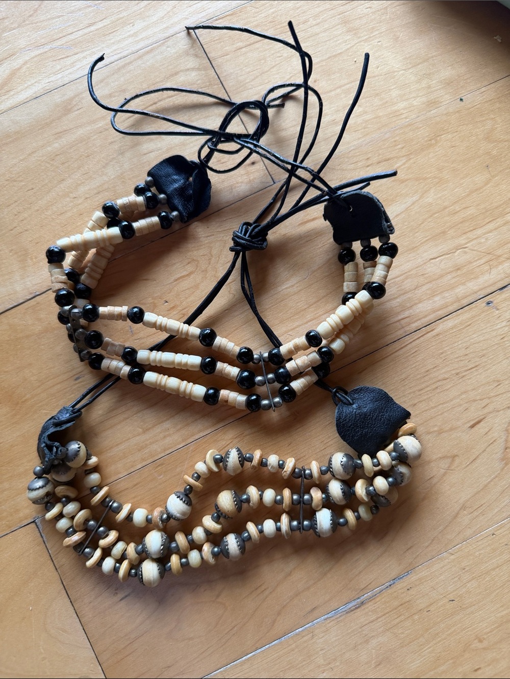 Handmade Black and Cream Beaded Layered chocker